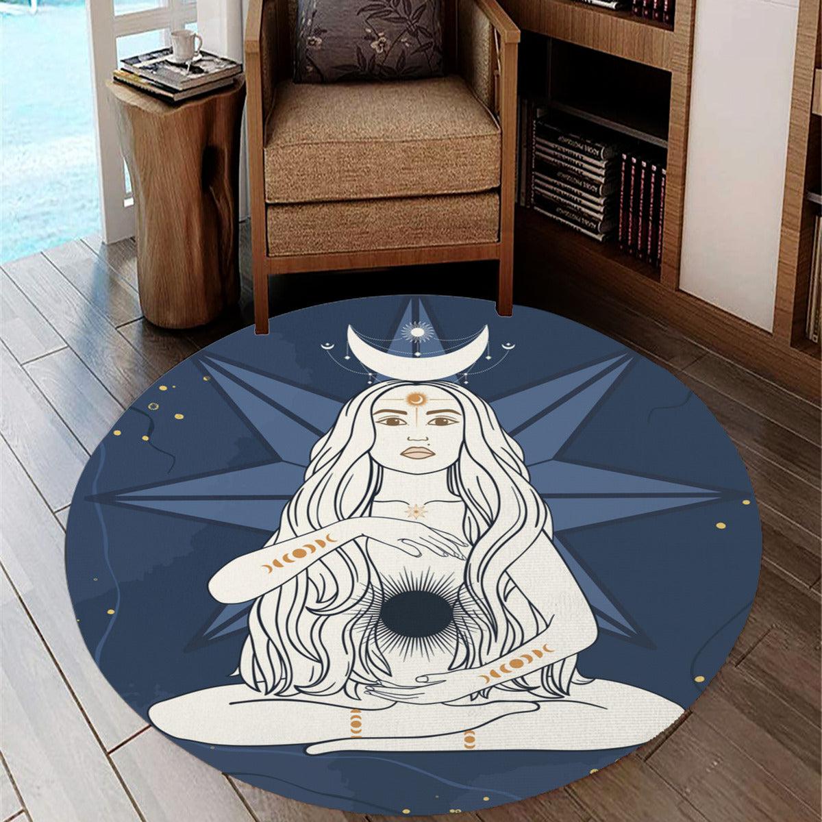 Moon goddess Round Rug Pagan Rug-MoonChildWorld