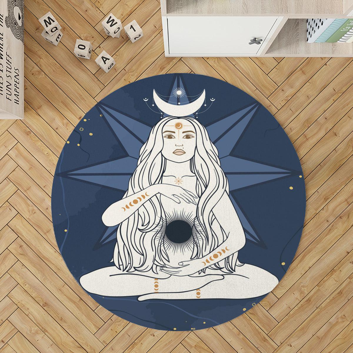 Moon goddess Round Rug Pagan Rug-MoonChildWorld