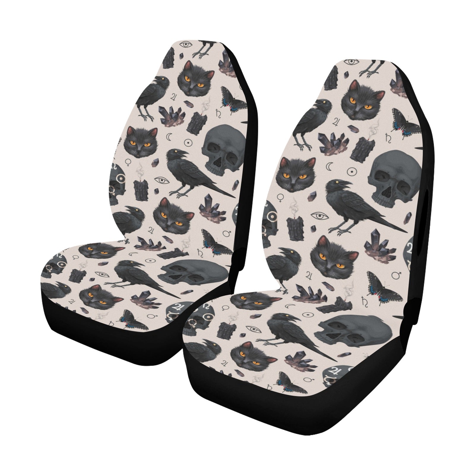 Gothic crow skull cat Car Seat Covers Halloween Car seat covers-MoonChildWorld