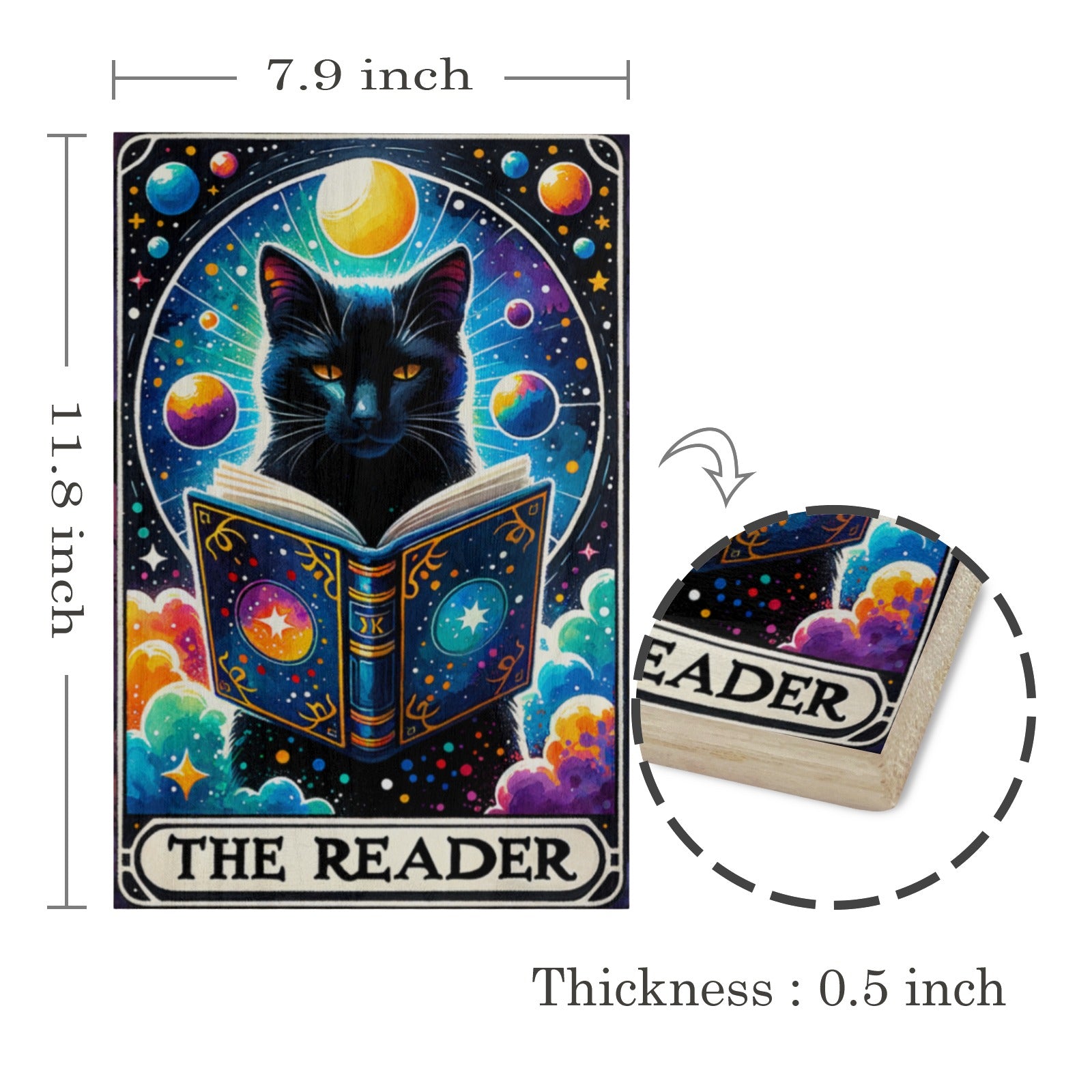 The reader celestial cat tarot Wood Print-MoonChildWorld