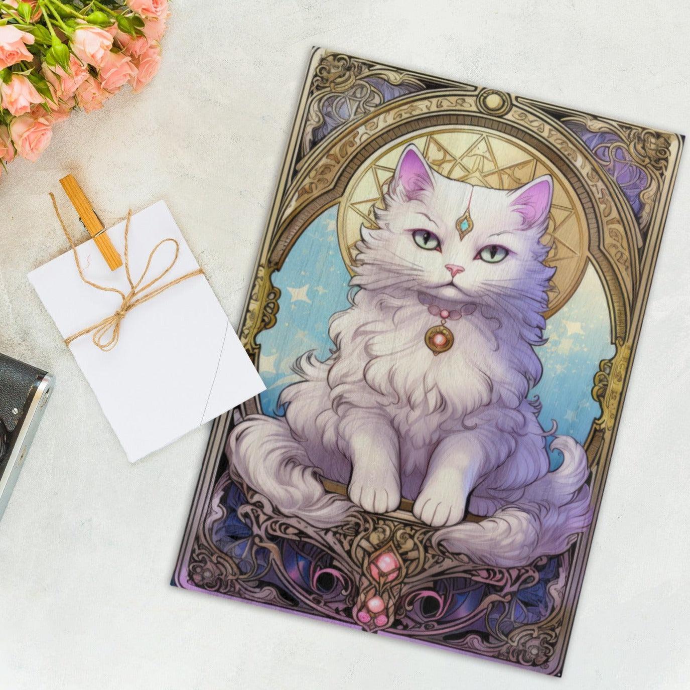 Celestial Cat Witchy Wood Print Tarot Card Art-MoonChildWorld