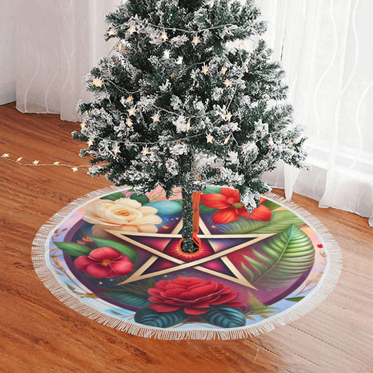 Wicca Floral Pentagram Christmas Tree Skirt-MoonChildWorld