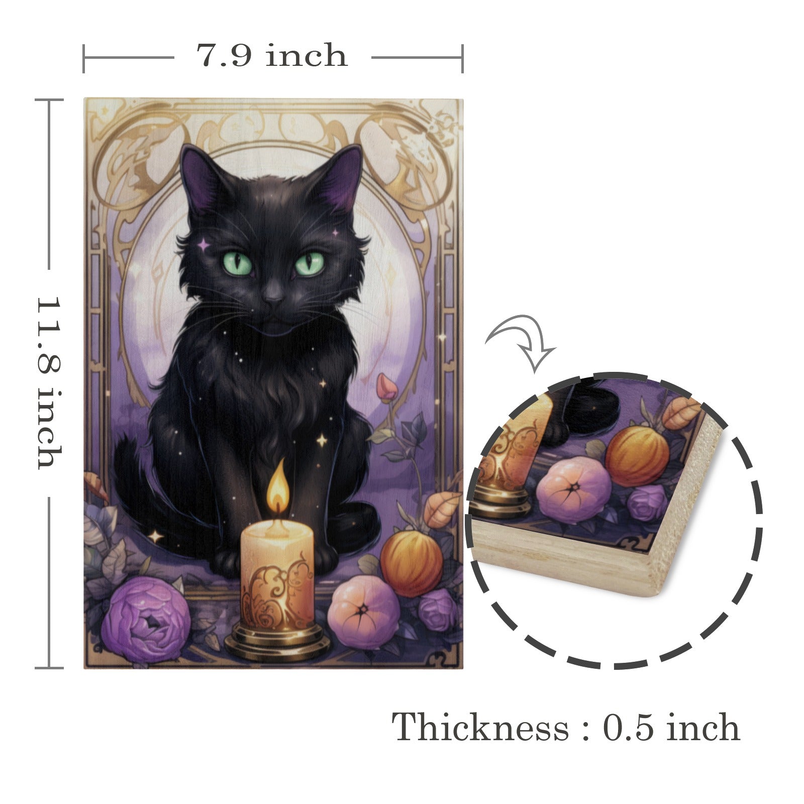 Black Cat Wood Print Tarot Card Art-MoonChildWorld