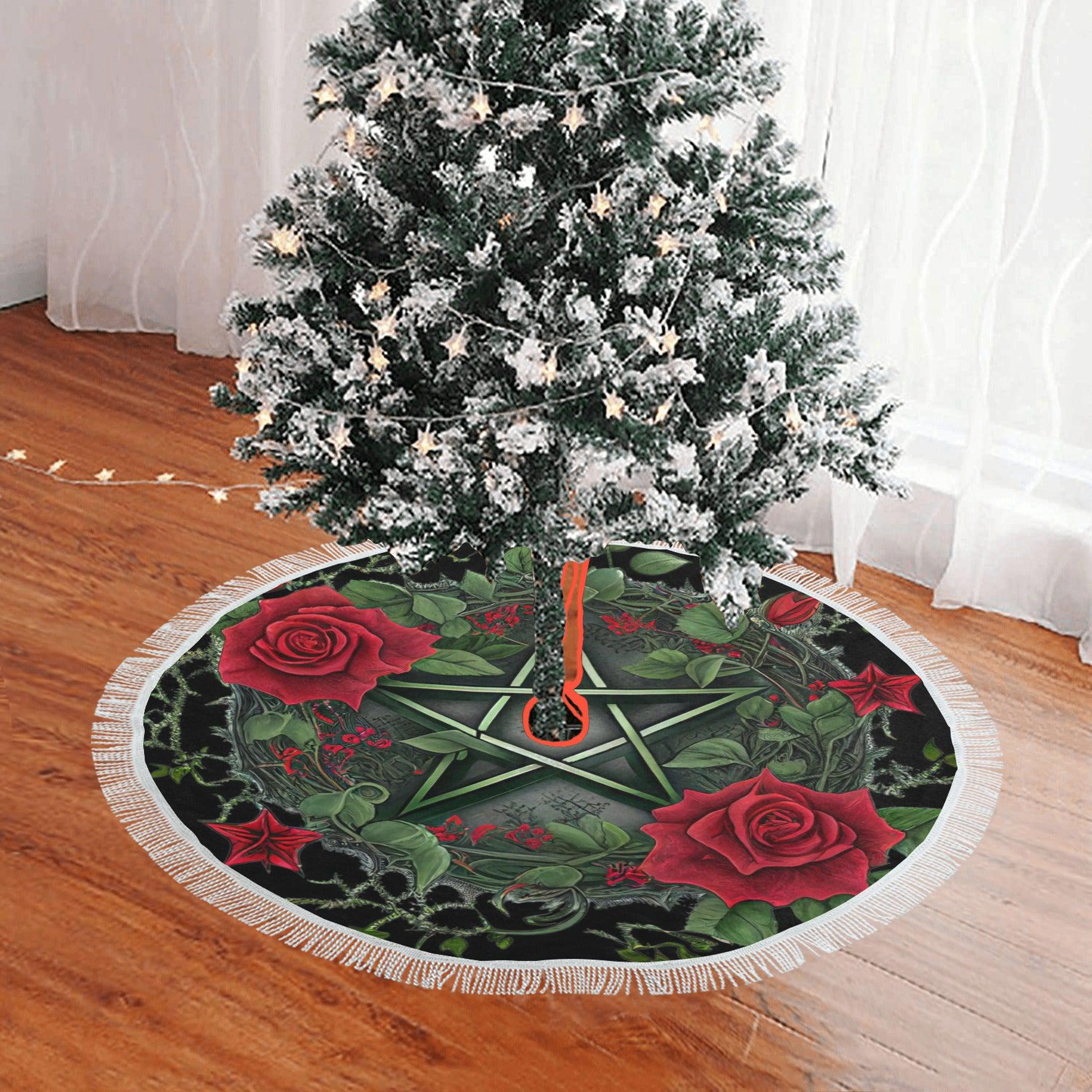 Wicca Pentagram Gothic Christmas Tree Skirt-MoonChildWorld