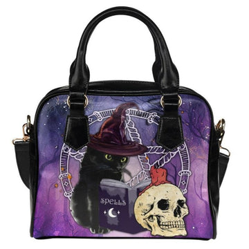 Black cat skull Gothic halloween Shoulder Handbag-MoonChildWorld