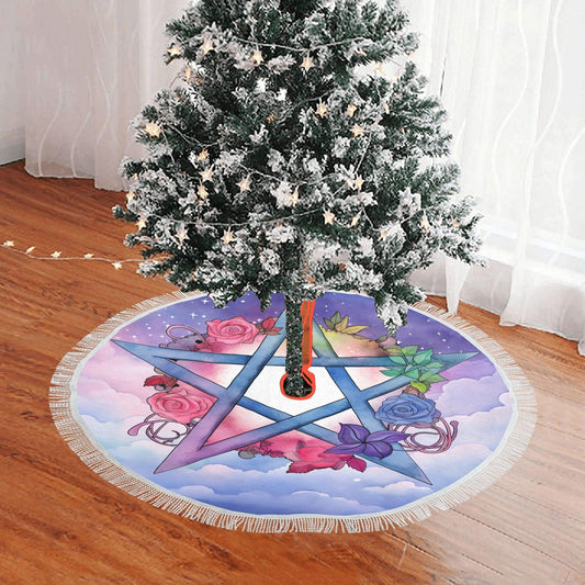 Floral Pentagram Wicca Christmas Tree Skirt-MoonChildWorld