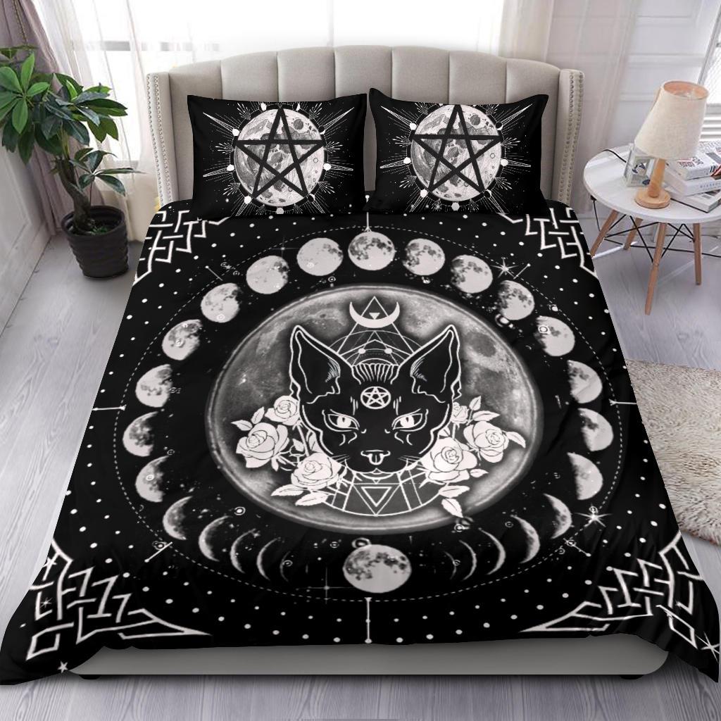 Occult cat moon phase wicca bedding set-MoonChildWorld