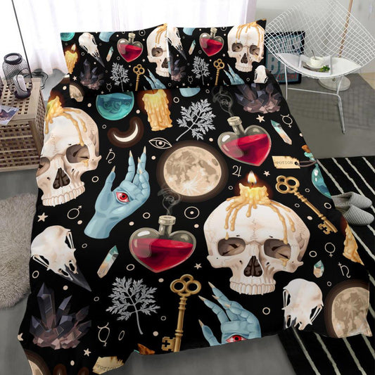 Gothic skull witch bedding set