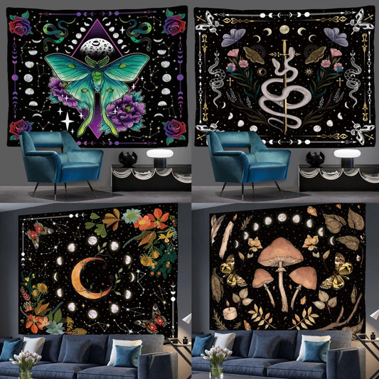 Moon Phase Tapestry Celestial Floral Aesthetic Tapestry-MoonChildWorld