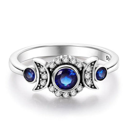 Blue Zircon Triple moon wiccan ring-MoonChildWorld