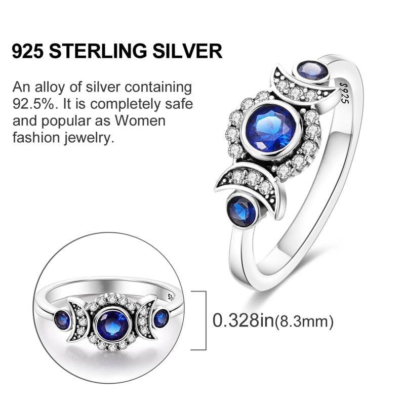Blue Zircon Triple moon wiccan ring-MoonChildWorld