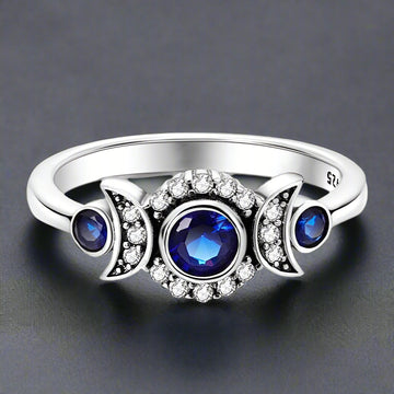 Blue Zircon Triple moon wiccan ring-MoonChildWorld