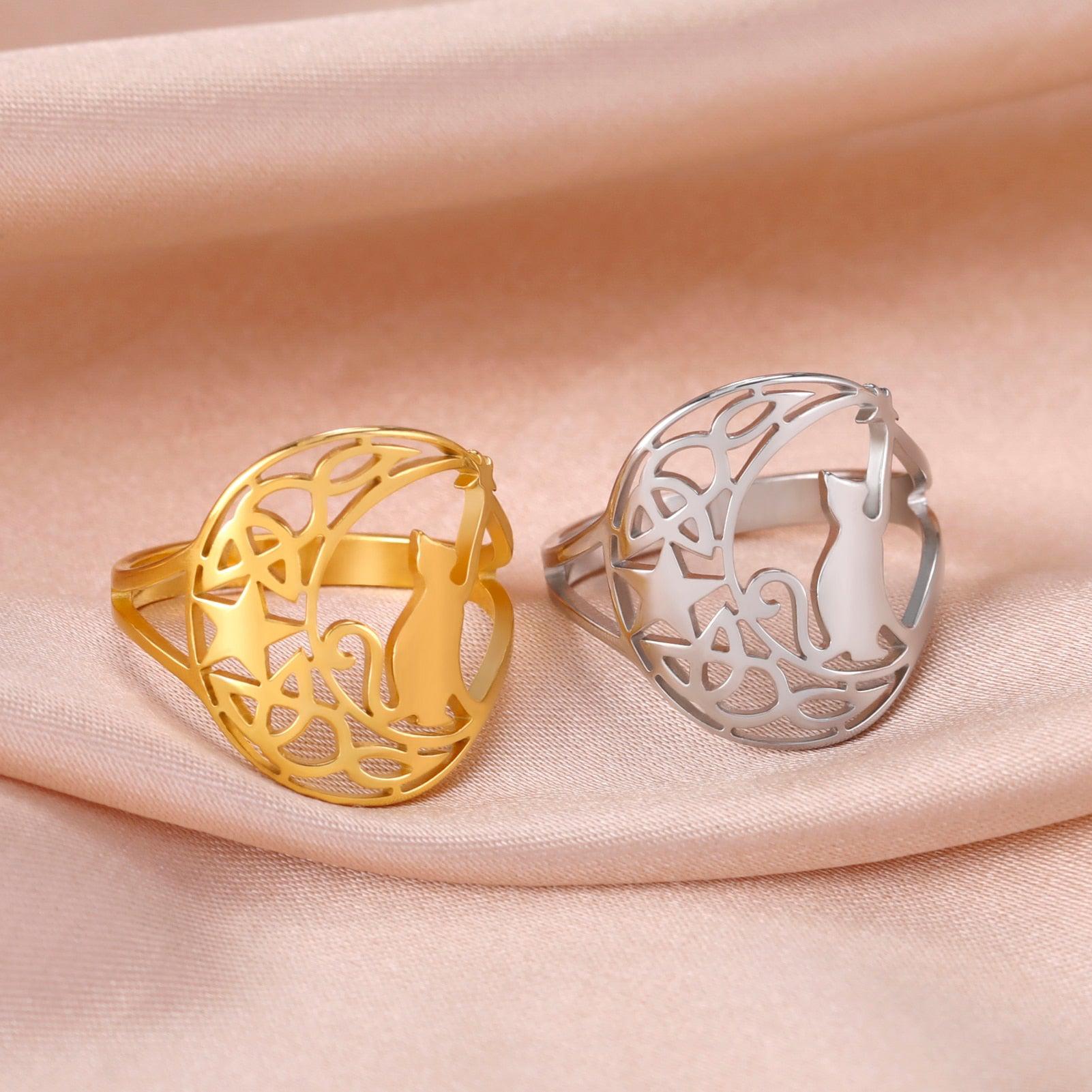 Celtics Knot Crescent Moon Cat Ring-MoonChildWorld