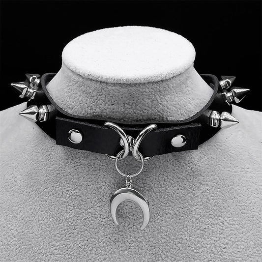 Crescent Moon Choker Witch Gothic Necklace