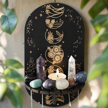 Crystal Shelf Display Black Wooden Moon Phase Shelves-MoonChildWorld
