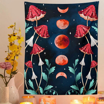 Mycology Mushroom Moon phase Tapestry Wall Hanging-MoonChildWorld