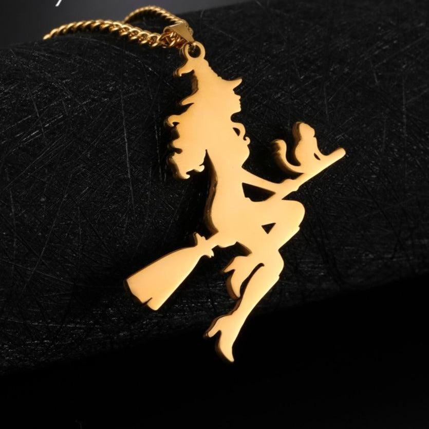 Witch Broom Cat Necklace-MoonChildWorld