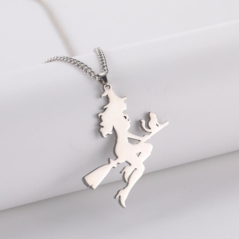 Witch Broom Cat Necklace-MoonChildWorld