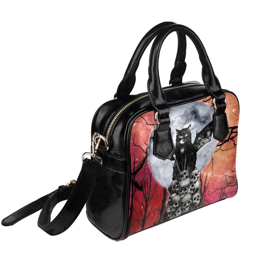Halloween black cat gothic Shoulder Handbag-MoonChildWorld