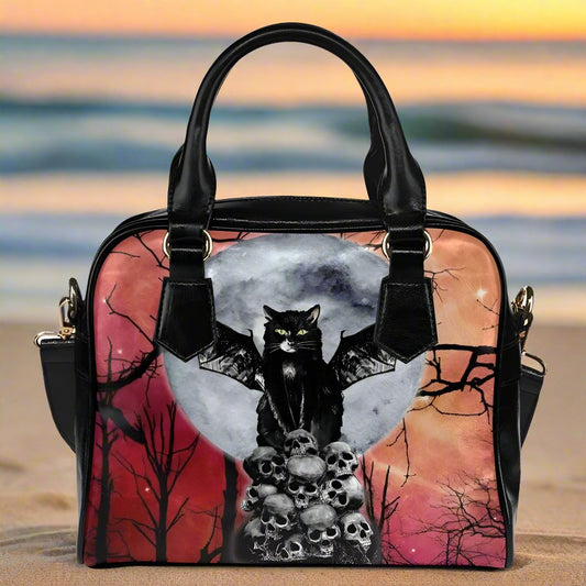 Halloween black cat gothic Shoulder Handbag-MoonChildWorld