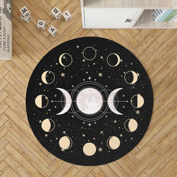 Lunar moon Round Rug Moon Phases Rug-MoonChildWorld