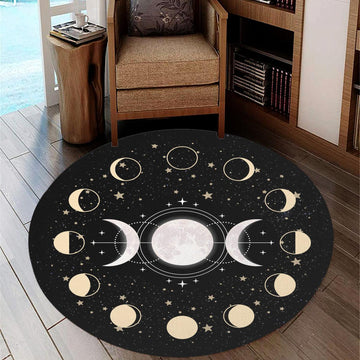 Lunar moon Round Rug Moon Phases Rug-MoonChildWorld