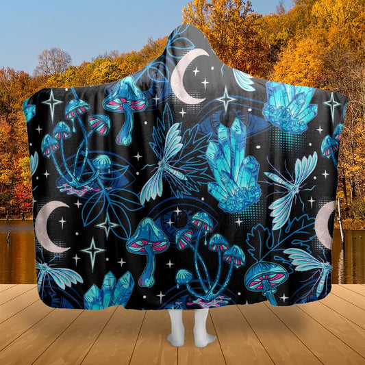 Magic mushroom moon hooded blanket