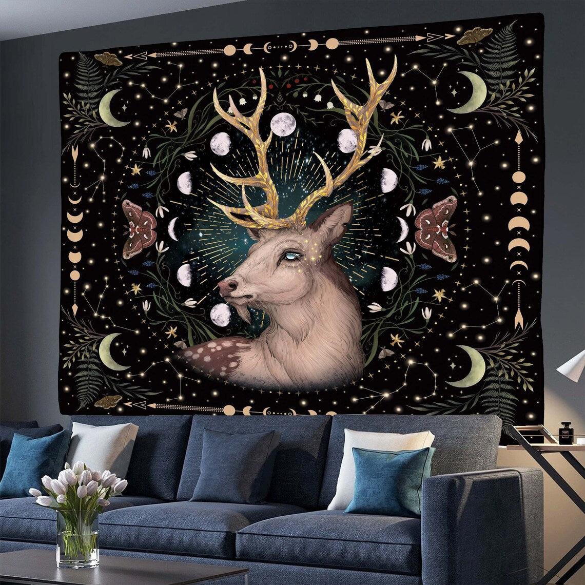 Moon Phase Tapestry Celestial Floral Aesthetic Tapestry-MoonChildWorld