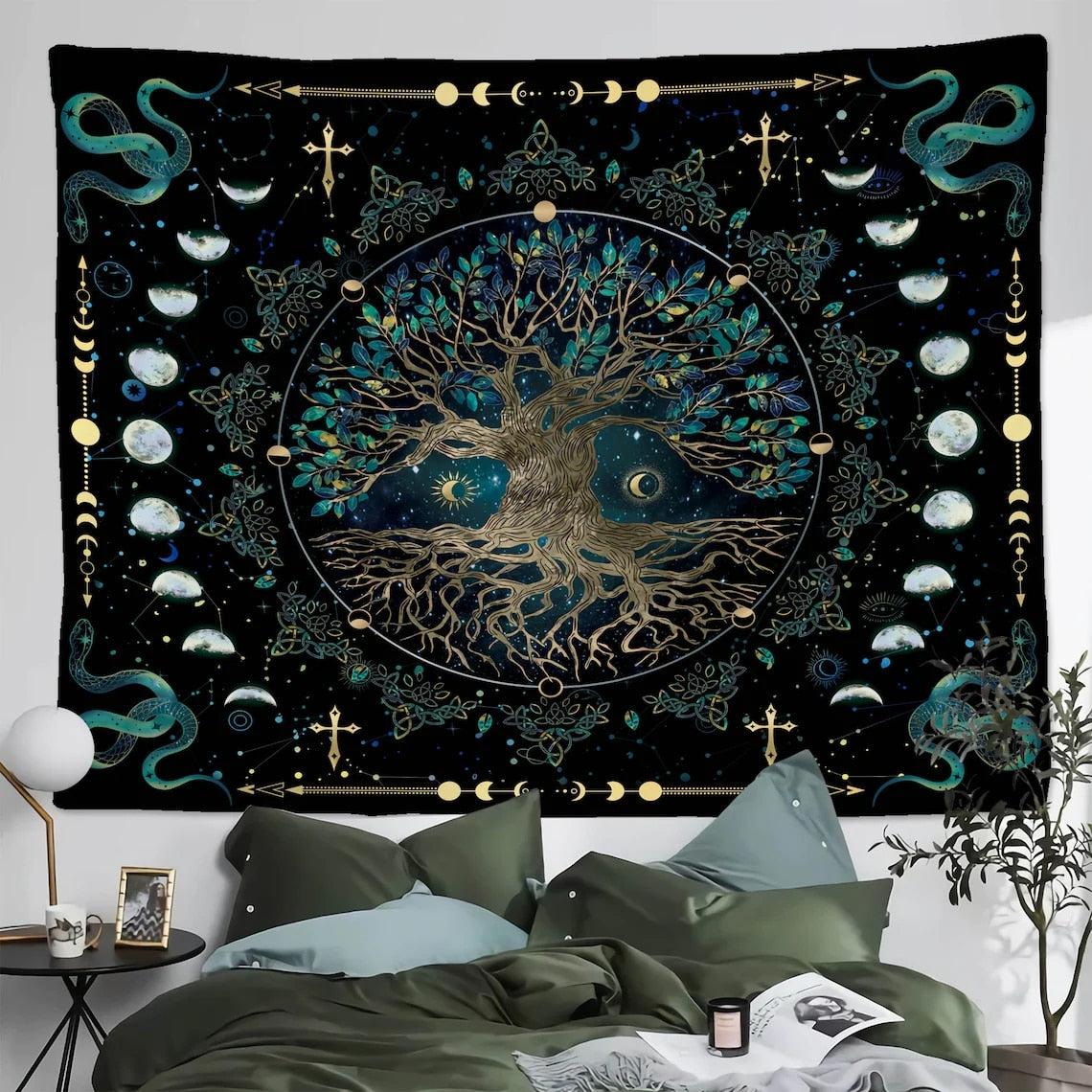 Moon Phase Tapestry Celestial Floral Aesthetic Tapestry-MoonChildWorld
