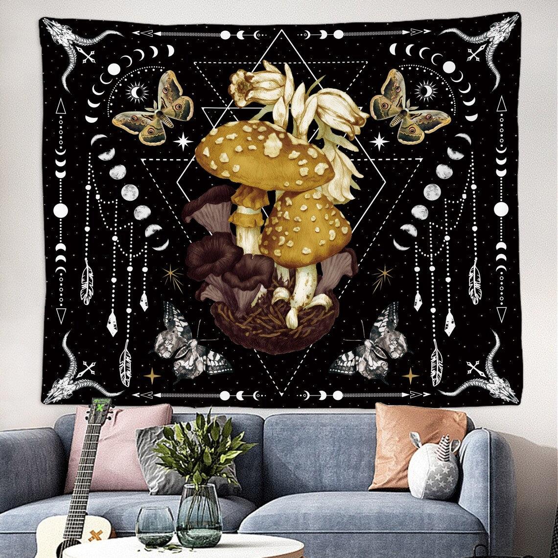Moon Phase Tapestry Celestial Floral Aesthetic Tapestry-MoonChildWorld