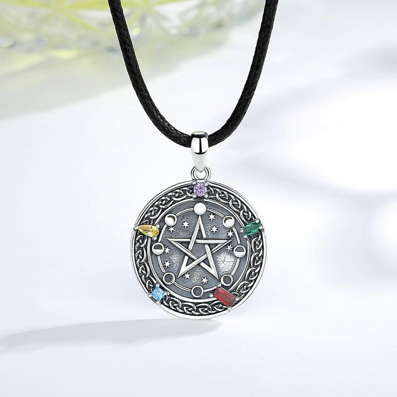 Moon phase Pentacle Necklace Wiccan Necklace-MoonChildWorld