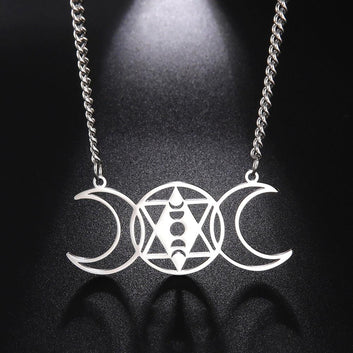 Occult Witch Triple Moon Wicca Necklace