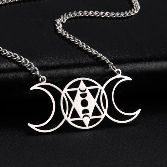 Occult Witch Triple Moon Wicca Necklace-MoonChildWorld