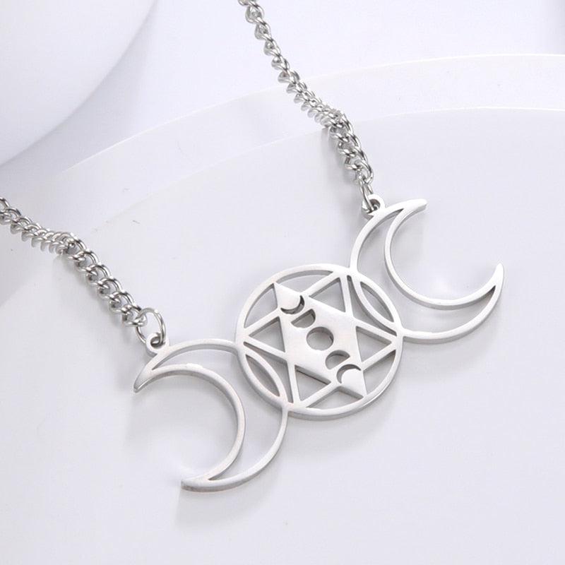 Occult Witch Triple Moon Wicca Necklace-MoonChildWorld