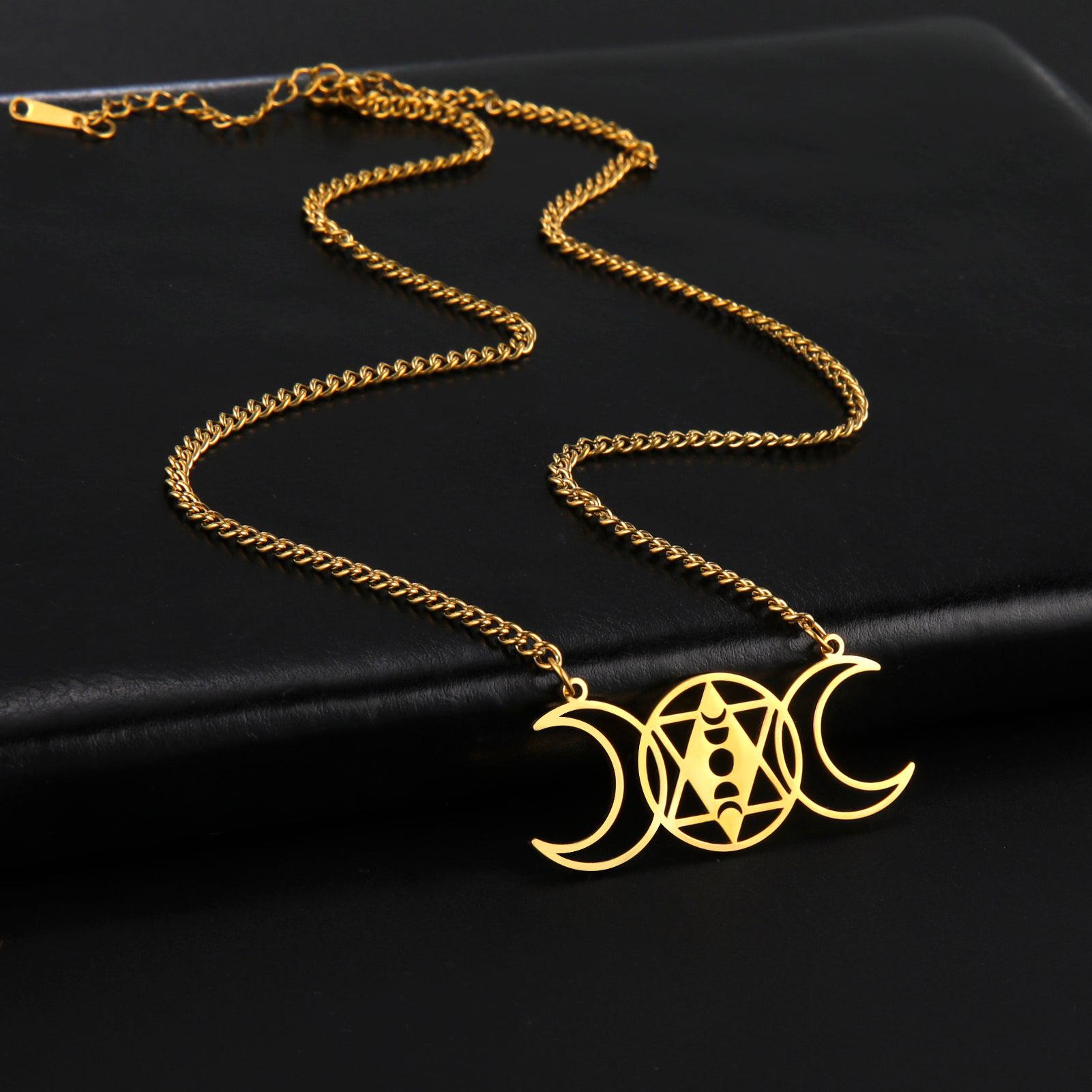 Occult Witch Triple Moon Wicca Necklace-MoonChildWorld