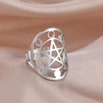 Pentacle Moon Phase Ring Wicca Pagan Jewelry-MoonChildWorld