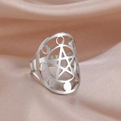 Pentacle Moon Phase Ring Wicca Pagan Jewelry-MoonChildWorld