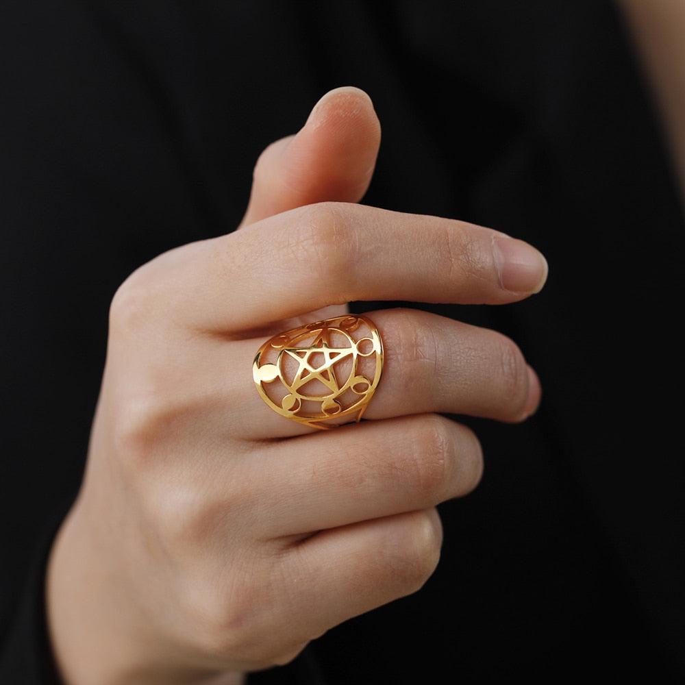 Pentacle Moon Phase Ring Wicca Pagan Jewelry-MoonChildWorld