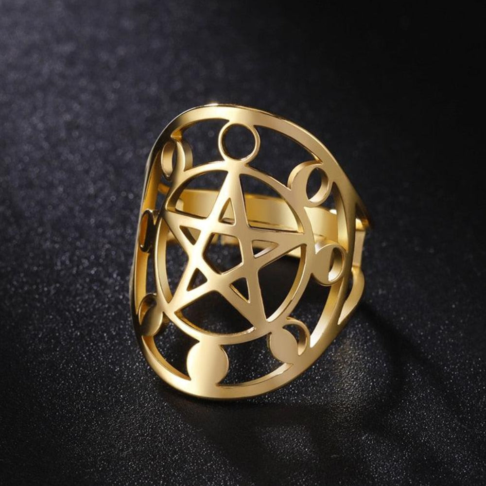 Pentacle Moon Phase Ring Wicca Pagan Jewelry-MoonChildWorld