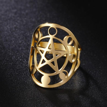 Pentacle Moon Phase Ring Wicca Pagan Jewelry-MoonChildWorld