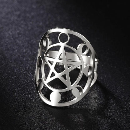Pentacle Moon Phase Ring Wicca Pagan Jewelry-MoonChildWorld
