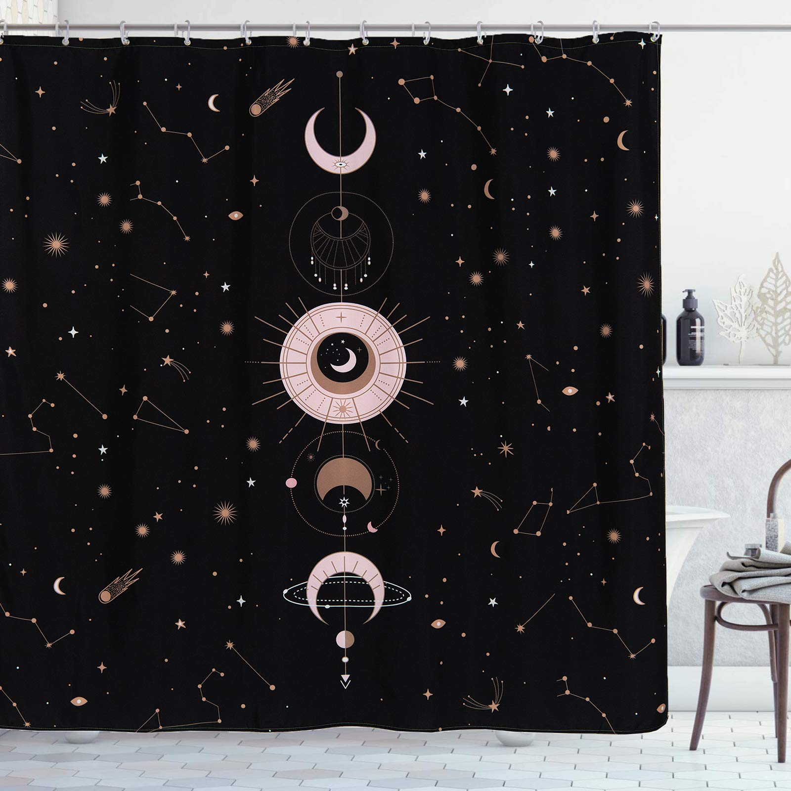 Moon Phase Zodiac Constellation Shower Curtain Astrology Shower Curtain-MoonChildWorld