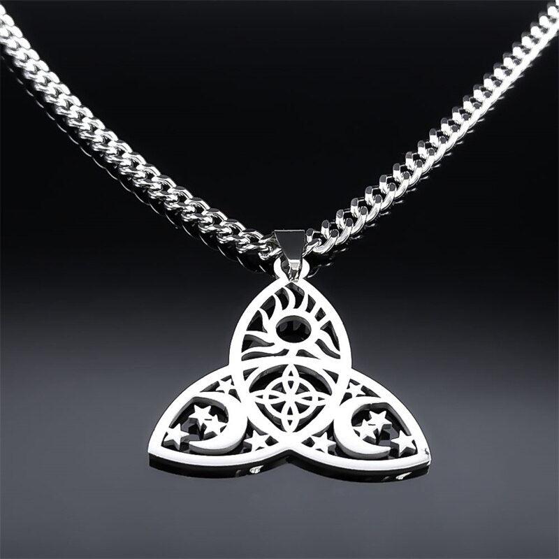 Triple Moon Goddess Witchcraft Triquetra Celtic Knot Necklace-MoonChildWorld