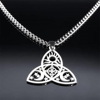 Triple Moon Goddess Witchcraft Triquetra Celtic Knot Necklace