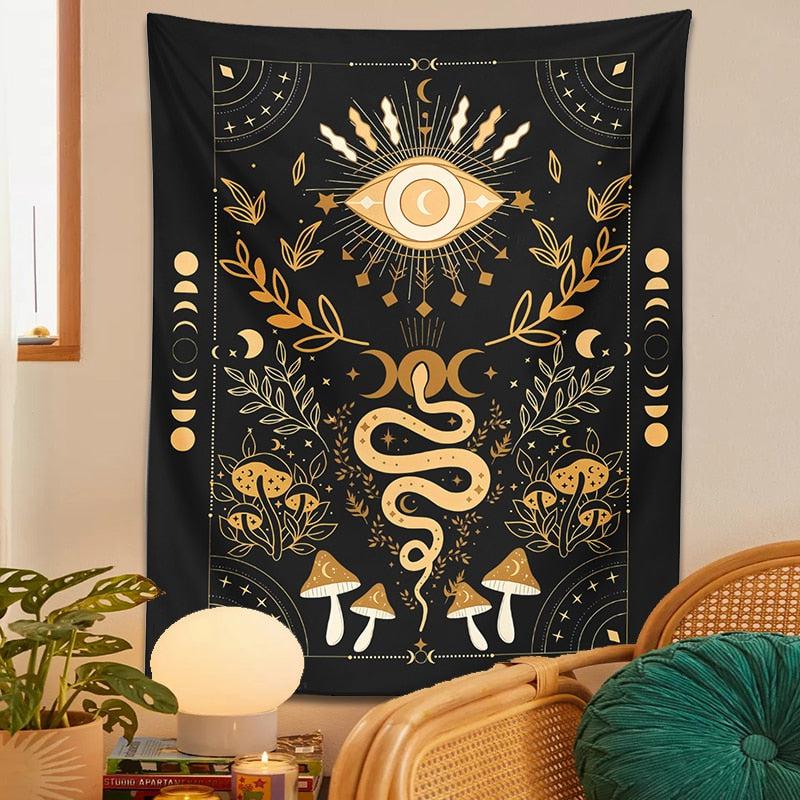 Witch Tapestry Mystical Moth Eye Moon Phase Aesthetic Tapestry