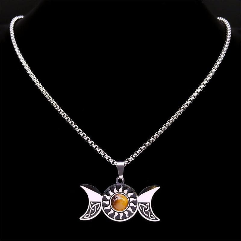 Witch Triple Moon Goddess Celtic Knot Necklace Wiccan Necklace-MoonChildWorld
