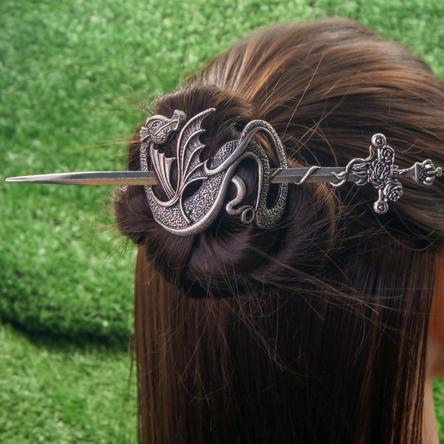 Viking Dragon Celtics Knot Hair Clip Pagan Hair Accessories-MoonChildWorld