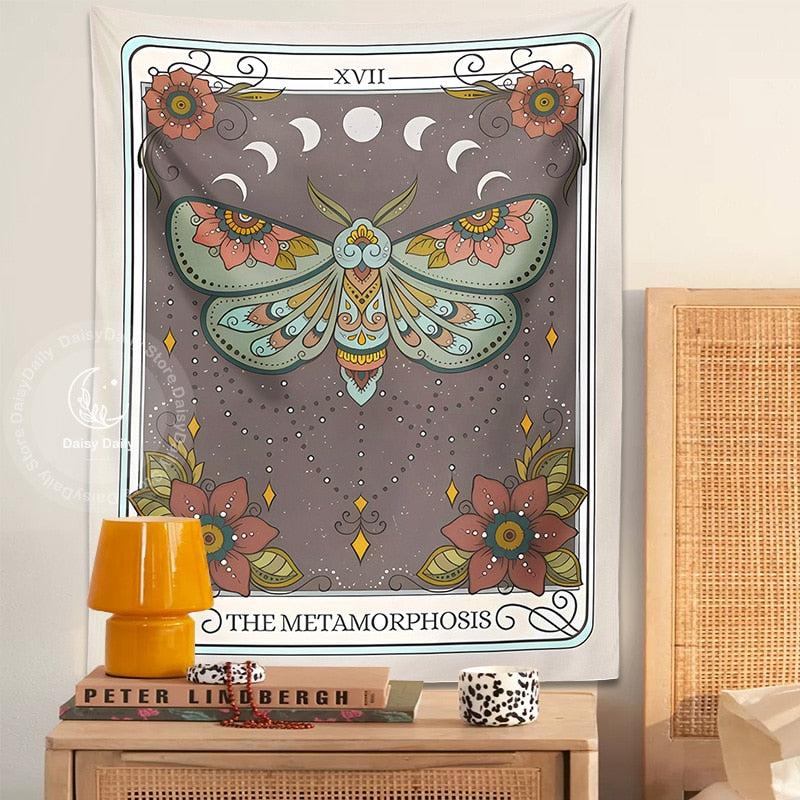 The Metamorphosis Tarot Tapestry Witchy Lunar Moth Tapestry-MoonChildWorld
