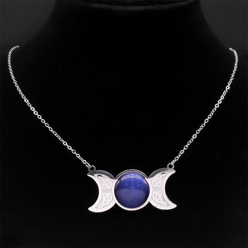 Witch Triple Moon Necklace Irish Knot Necklace Wicca Jewelry-MoonChildWorld