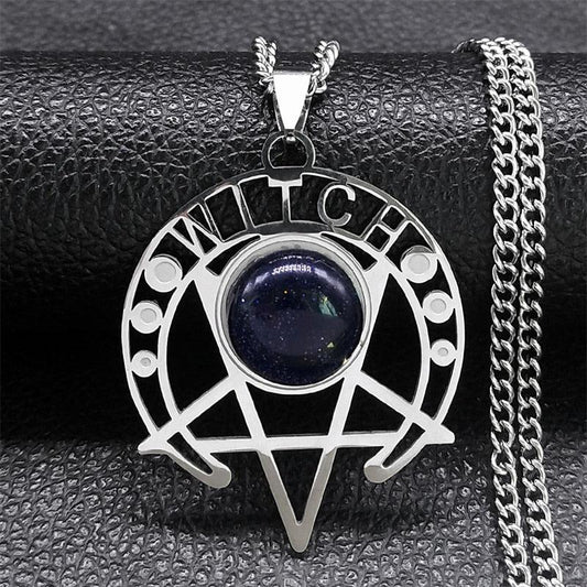 Gothic Witch Dark Magic Inverted Pentacle Necklace